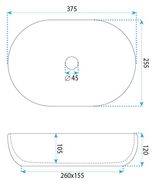 Rea Mira, oválné umyvadlo na desku, 375x255x120mm, béžová-imitace kamene, REA-U3224