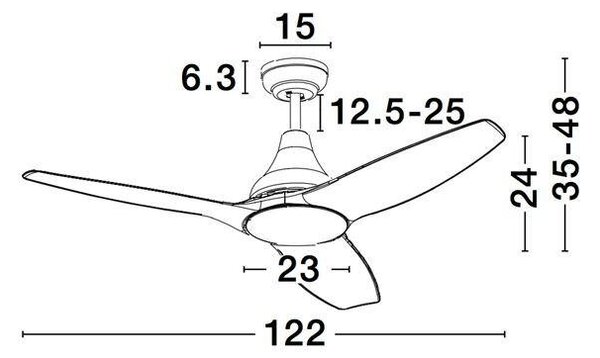 NV 5267302 Stropní ventilátor se světlem SAMOA tělo z oceli matná černá a sklo 3ABS černé listy LED 18W 3000K - NOVA LUCE