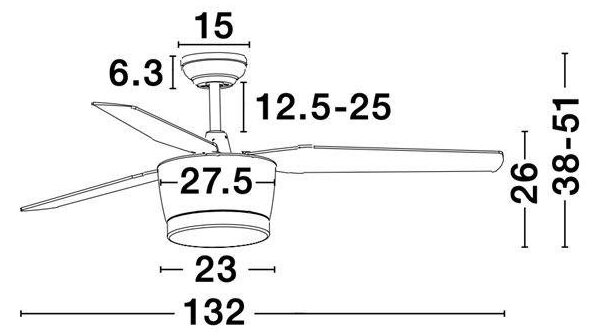 NV 5260251 Stropní ventilátor se světlem MONSOON tělo z oceli matná černá a sklo 3ABS dřevěné listy LED 18W 3000K - NOVA LUCE