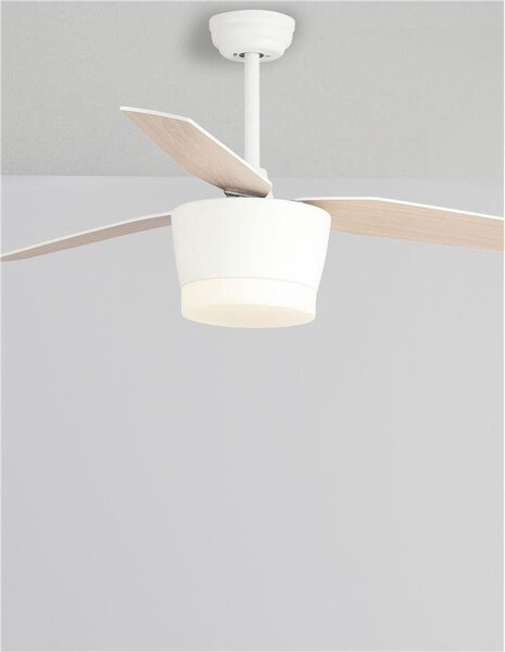 NV 5260261 Stropní ventilátor se světlem MONSOON tělo z oceli matná bílá a sklo 3ABS dřevěné listy LED 18W 3000K - NOVA LUCE