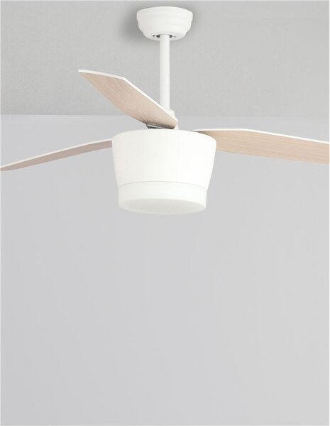 NV 5260261 Stropní ventilátor se světlem MONSOON tělo z oceli matná bílá a sklo 3ABS dřevěné listy LED 18W 3000K - NOVA LUCE