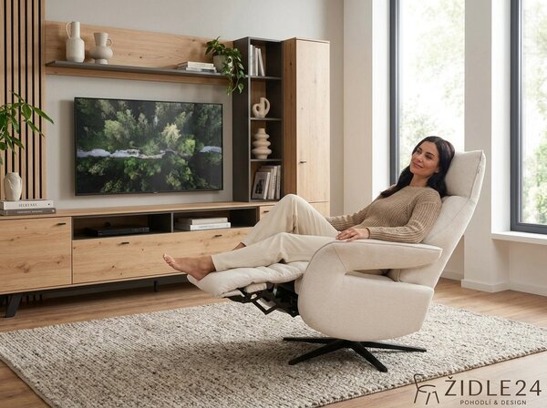 Elektrické polohovací TV křeslo VALIMO - krémová látka