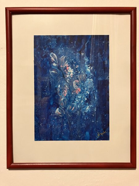 Ručně malovaný obraz od Alexandra Malíková - "Květy oceánů", rozměr: 26 x 32 cm