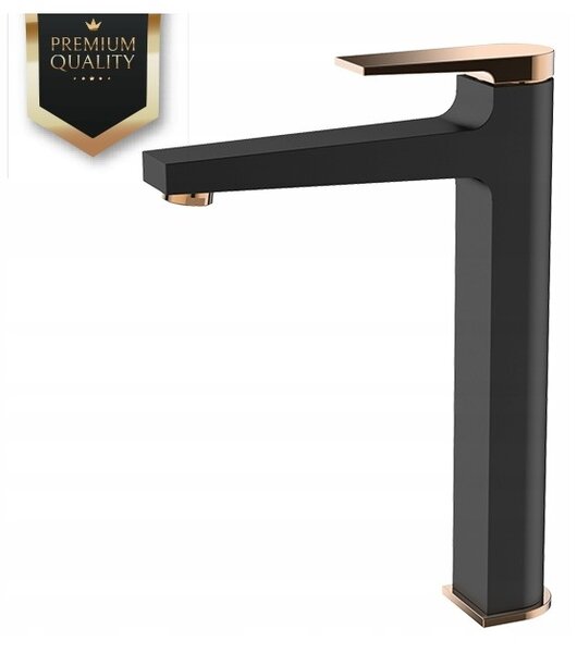 Invena Midnight, vysoká umyvadlová baterie, černá-růžové zlato, BU-35-W14-V