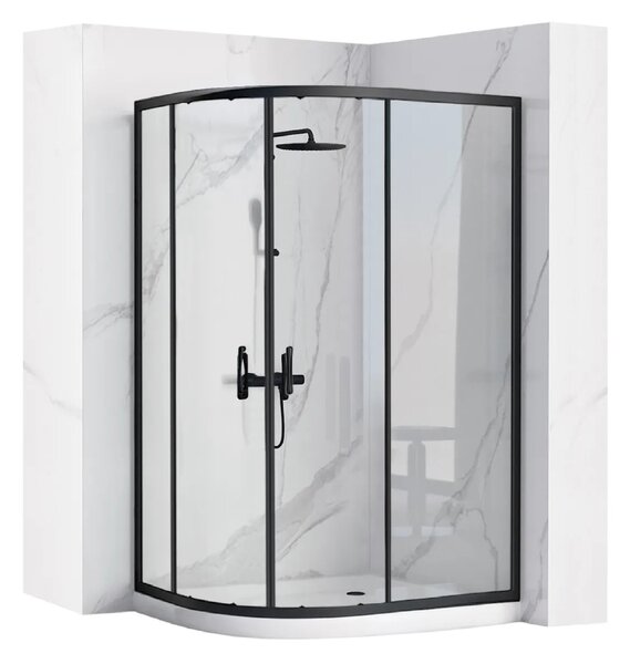 Rea Look sprchový kout 90x90 cm půlkulatá černá polomatný/průhledné sklo REA-K7903