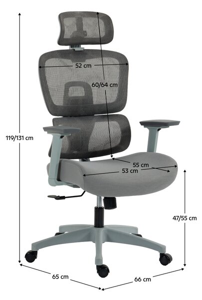 Ergonomická kancelářská židle COSMO - šedá síťovina / nosnost 150 kg