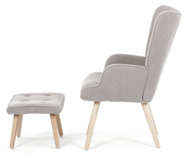 Relaxační křeslo ušák s podnožkou RENI - šedá látka bouclé