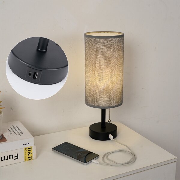 Brilagi - Stolní lampa s USB portem TABLON 1xE27/25W/230V černá/šedá