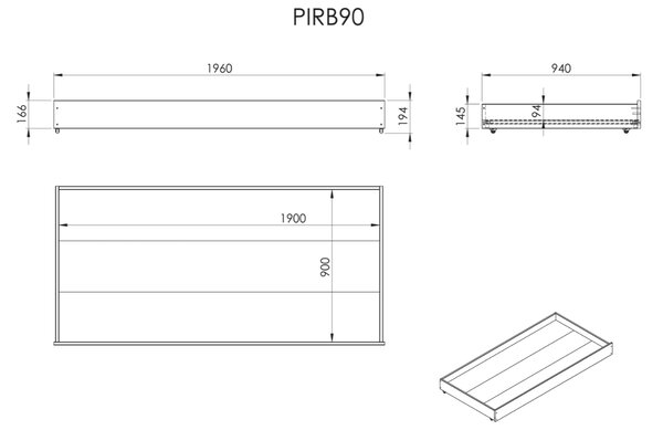 Vipack Bílá borovicová zásuvka k posteli Pino 196 x 90 cm