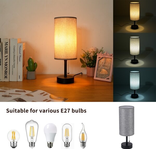 Brilagi - Stolní lampa s USB portem TABLON 1xE27/25W/230V černá/šedá