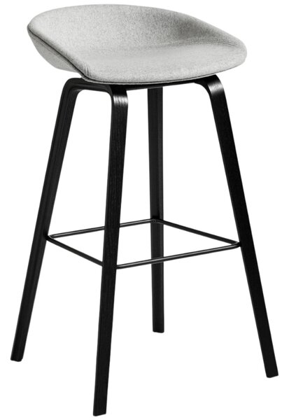 HAY Šedá čalouněná barová židle AAS 33 s dubovou podnoží 75 cm
