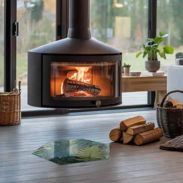 Šestihranné sklo pod kamna Rostlinné vzory s motýly ppkprntsz-00282769