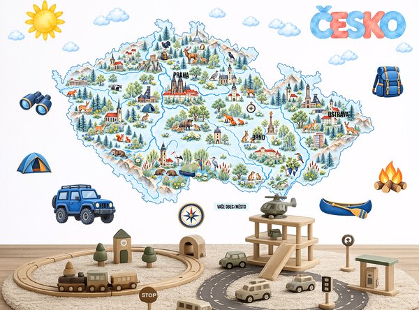 Mapa Česko pro kluky dětské samolepky na zeď arch 75 x 43 cm