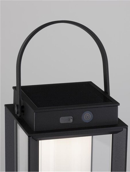 NV 9002862 Venkovní stolní lampa VERHAAL černý hliník a čiré sklo LED 2W 3000K 3,7V 360st. IP54 solární / USB kabel / vypínač na těle - NOVA LUCE