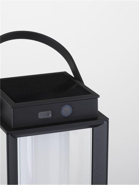 NV 9002862 Venkovní stolní lampa VERHAAL černý hliník a čiré sklo LED 2W 3000K 3,7V 360st. IP54 solární / USB kabel / vypínač na těle - NOVA LUCE