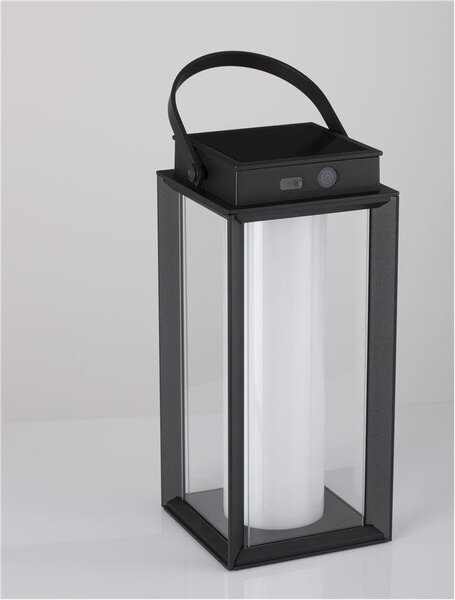 NV 9002862 Venkovní stolní lampa VERHAAL černý hliník a čiré sklo LED 2W 3000K 3,7V 360st. IP54 solární / USB kabel / vypínač na těle - NOVA LUCE