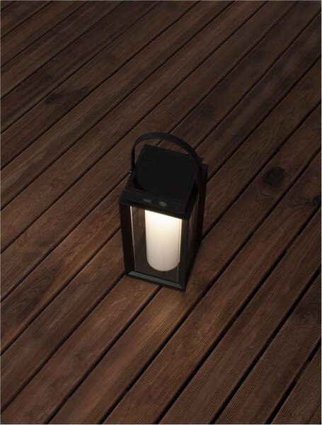 NV 9002862 Venkovní stolní lampa VERHAAL černý hliník a čiré sklo LED 2W 3000K 3,7V 360st. IP54 solární / USB kabel / vypínač na těle - NOVA LUCE