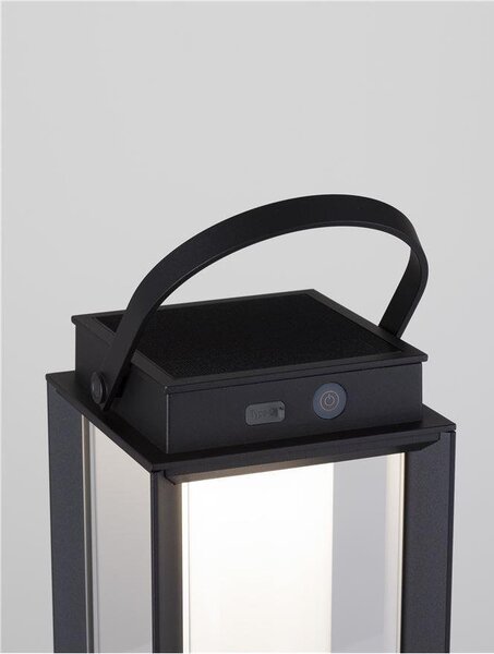 NV 9002862 Venkovní stolní lampa VERHAAL černý hliník a čiré sklo LED 2W 3000K 3,7V 360st. IP54 solární / USB kabel / vypínač na těle - NOVA LUCE