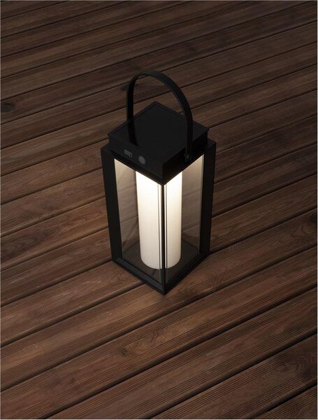NV 9002862 Venkovní stolní lampa VERHAAL černý hliník a čiré sklo LED 2W 3000K 3,7V 360st. IP54 solární / USB kabel / vypínač na těle - NOVA LUCE