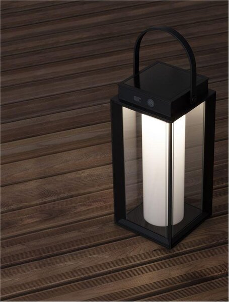 NV 9002862 Venkovní stolní lampa VERHAAL černý hliník a čiré sklo LED 2W 3000K 3,7V 360st. IP54 solární / USB kabel / vypínač na těle - NOVA LUCE