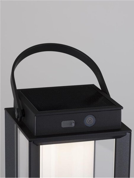 NV 9002862 Venkovní stolní lampa VERHAAL černý hliník a čiré sklo LED 2W 3000K 3,7V 360st. IP54 solární / USB kabel / vypínač na těle - NOVA LUCE