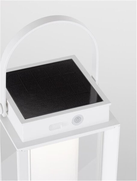 NV 9002861 Venkovní stolní lampa VERHAAL bílý hliník a čiré sklo LED 2W 3000K 3,7V 360st. IP54 solární / USB kabel / vypínač na těle - NOVA LUCE