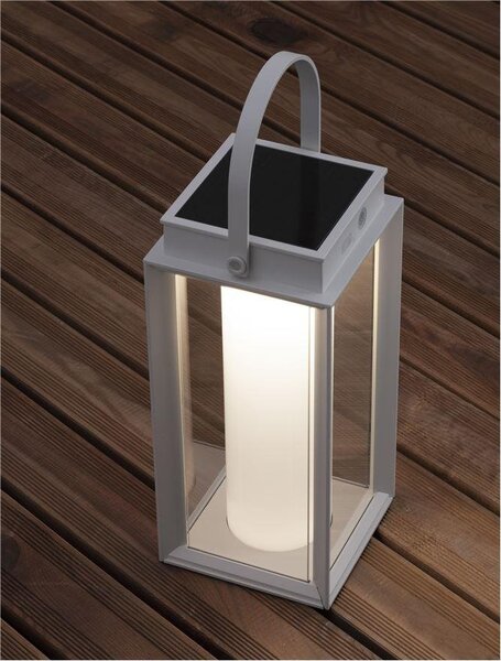 NV 9002861 Venkovní stolní lampa VERHAAL bílý hliník a čiré sklo LED 2W 3000K 3,7V 360st. IP54 solární / USB kabel / vypínač na těle - NOVA LUCE