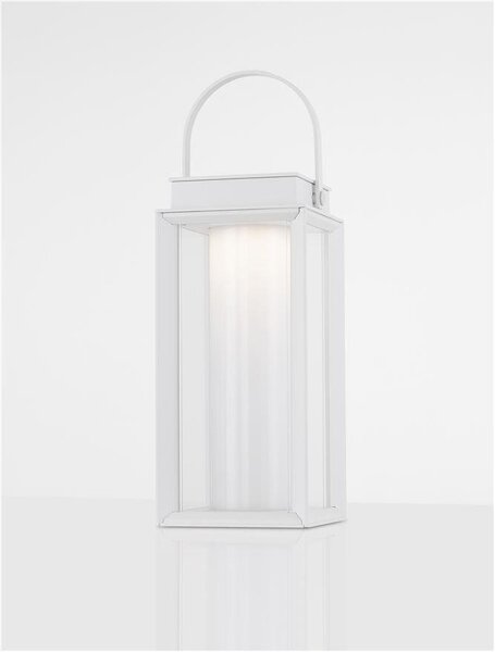 NV 9002861 Venkovní stolní lampa VERHAAL bílý hliník a čiré sklo LED 2W 3000K 3,7V 360st. IP54 solární / USB kabel / vypínač na těle - NOVA LUCE