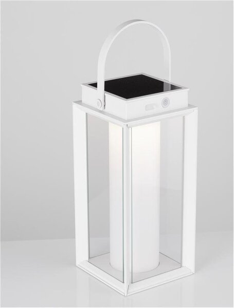 NV 9002861 Venkovní stolní lampa VERHAAL bílý hliník a čiré sklo LED 2W 3000K 3,7V 360st. IP54 solární / USB kabel / vypínač na těle - NOVA LUCE