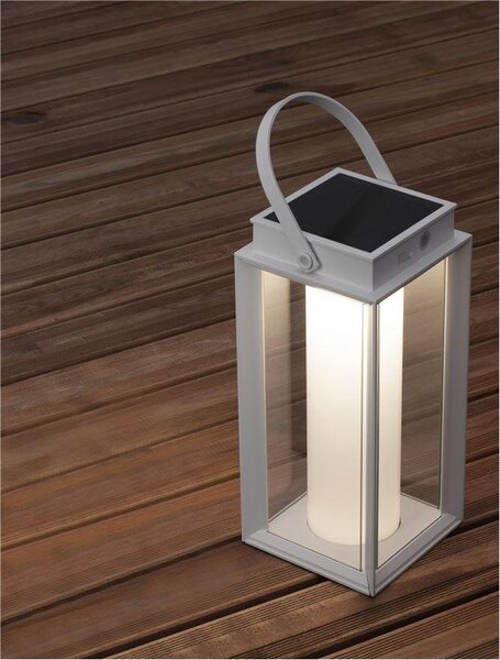 NV 9002861 Venkovní stolní lampa VERHAAL bílý hliník a čiré sklo LED 2W 3000K 3,7V 360st. IP54 solární / USB kabel / vypínač na těle - NOVA LUCE