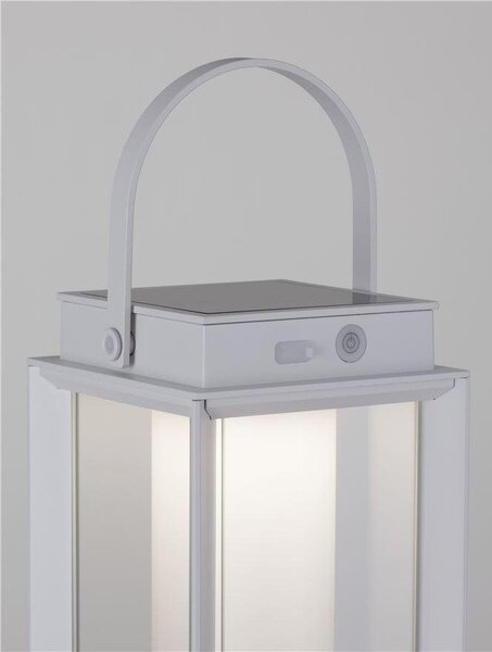 NV 9002861 Venkovní stolní lampa VERHAAL bílý hliník a čiré sklo LED 2W 3000K 3,7V 360st. IP54 solární / USB kabel / vypínač na těle - NOVA LUCE