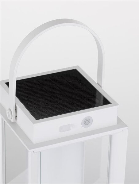 NV 9002861 Venkovní stolní lampa VERHAAL bílý hliník a čiré sklo LED 2W 3000K 3,7V 360st. IP54 solární / USB kabel / vypínač na těle - NOVA LUCE