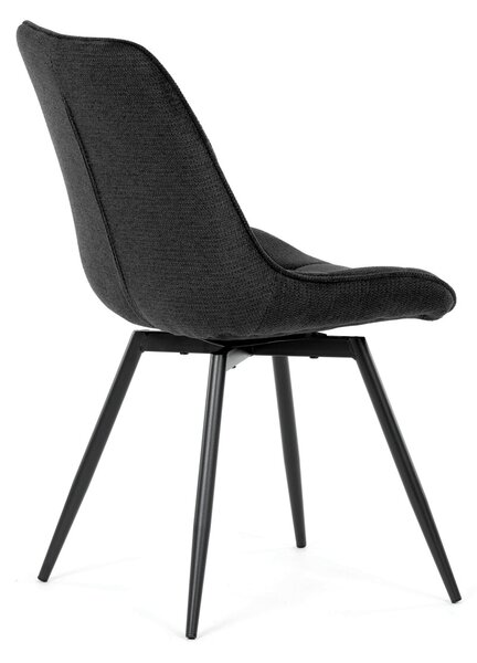 Jídelní otočná židle SEBASTIEN - černá látka / černé kovové nohy
