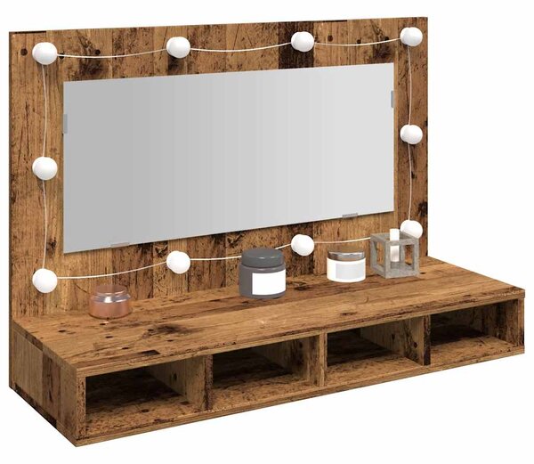 Zrcadlová skříňka s LED starého dřeva 90 x 31,5 x 62 cm