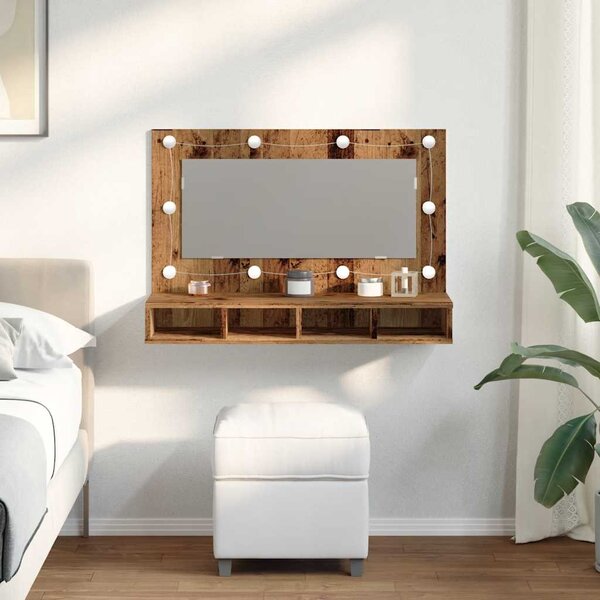 Zrcadlová skříňka s LED starého dřeva 90 x 31,5 x 62 cm