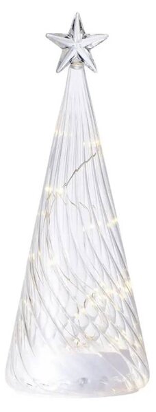 SIRIUS LED svítící stromeček skleněný na baterie, čirý, 26 cm, s hvězdou, AAA