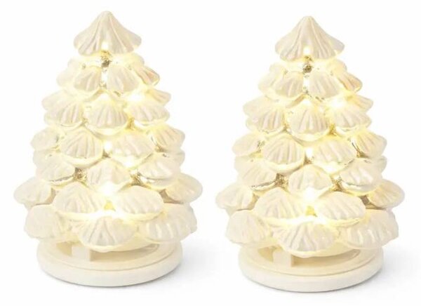 LED svítící stromeček na baterie CR2032, sada 2 kusy, zasněžené, sklo