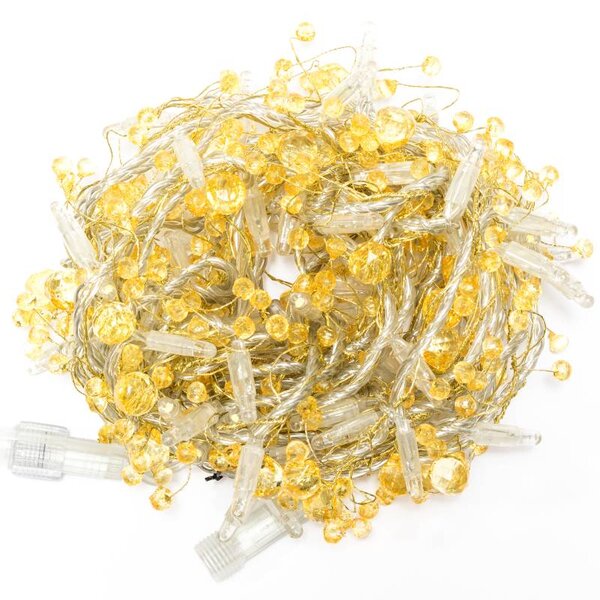 DECOLED Eco Fix světelný řetěz venkovní s krystalky, 8 m, teple bílá, 80 diod, 36 V, čirý kabel, IP44