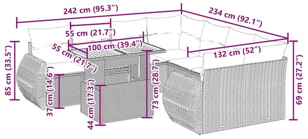 9dílná zahradní sedací souprava s poduškami béžová polyratan 3272122