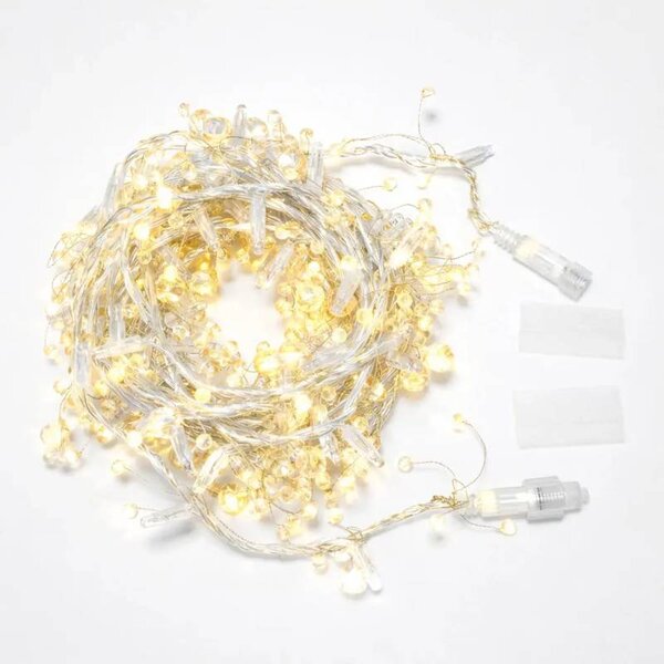 DECOLED Eco Fix světelný řetěz venkovní s krystalky, 8 m, teple bílá, 80 diod, 36 V, čirý kabel, IP44