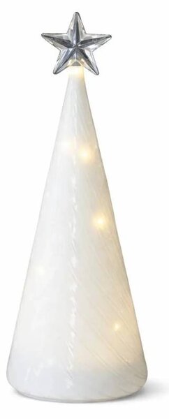 LED svítící stromeček skleněný, bílý, 22 cm, čirá hvězda