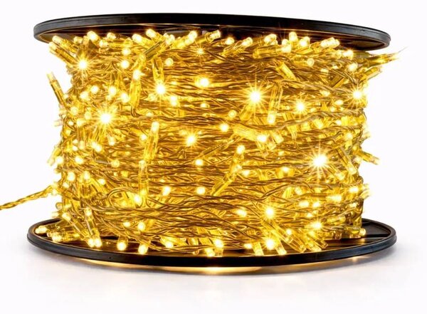 Eco Fix LED světelný řetěz venkovní, 80 m, teple bílá s Flash, 800 diod, tmavě zlatý kabel, IP44, cívka