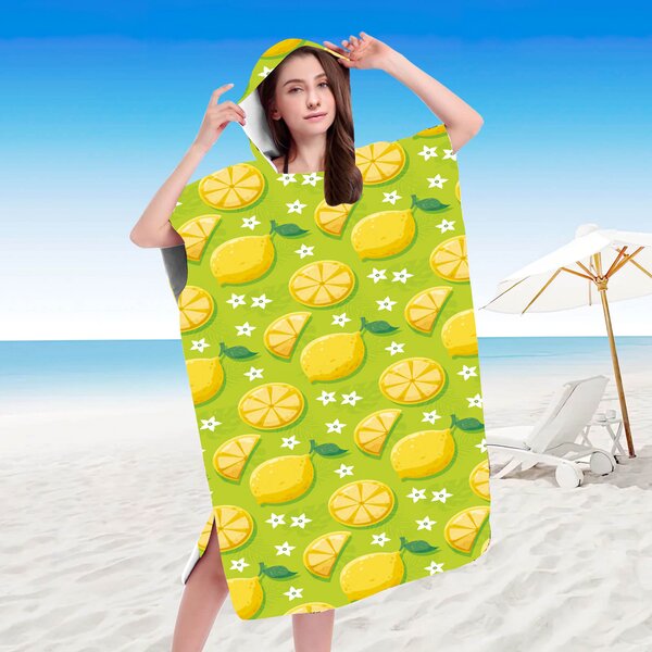 Plážový set LEMONS – osuška 100×180 cm a pončo 80×145 cm, zelený