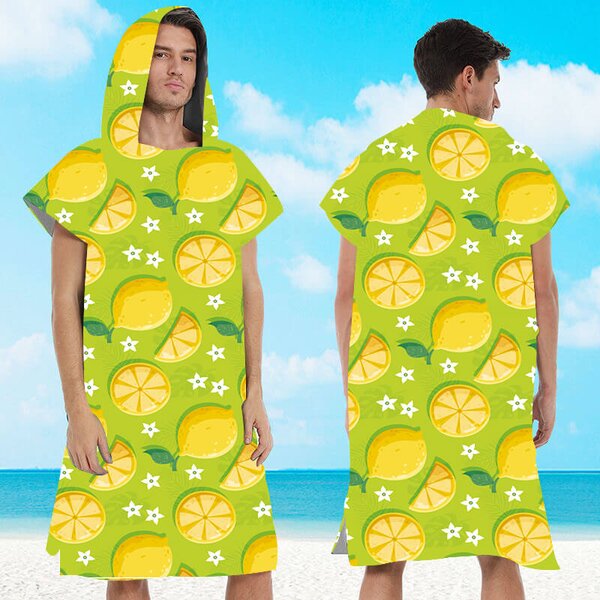 Plážový set LEMONS – osuška 100×180 cm a pončo 80×145 cm, zelený