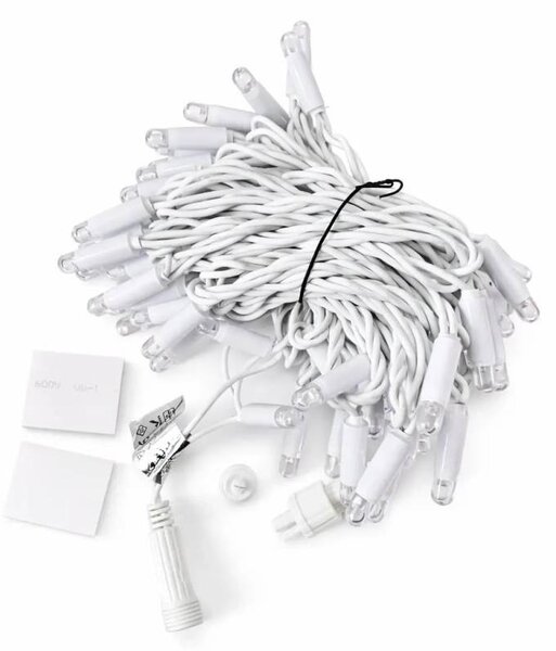 DECOLED Eco fix LED světelný řetěz 10 m, 60 zářivějších diod, teple bílá, 36V, bílý kabel, IP44