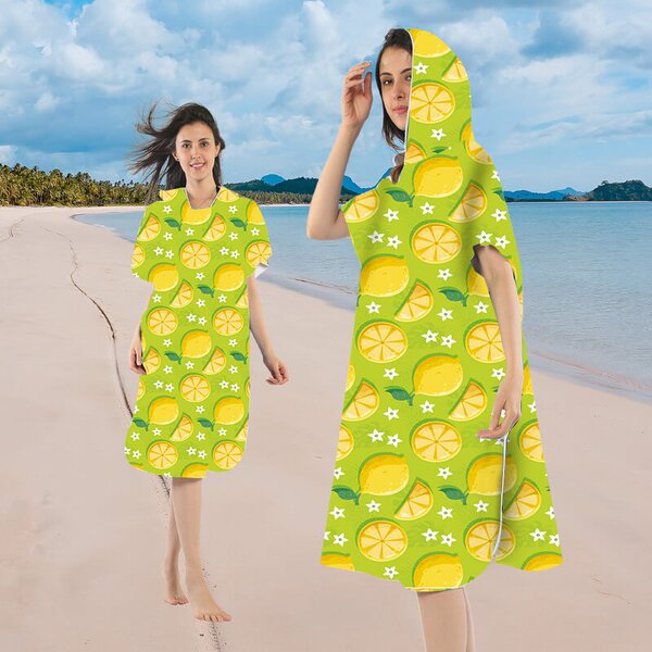Plážový set LEMONS – osuška 100×180 cm a pončo 80×145 cm, zelený