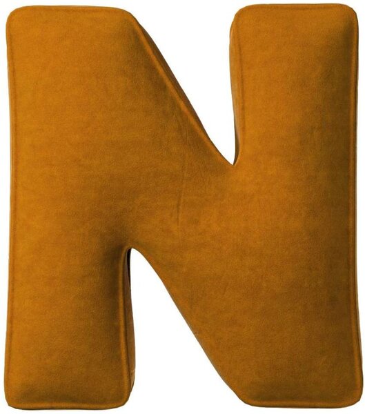 Yellow Tipi Cihlově oranžový sametový polštář písmeno N 40 cm