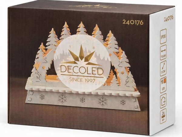 LED vánoční svícen do okna, laň a koloušek v lese, dřevěný, 15 × 11 × 5 cm, teple bílá, na 2× AA