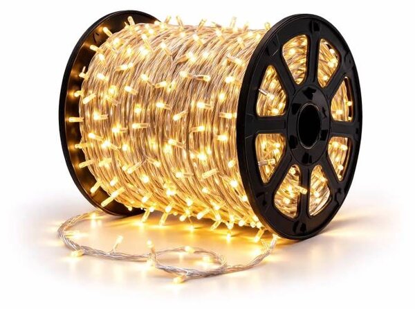 Easy Fix LED světelný řetěz, 100 m, venkovní, teple bílá, 2000 diod, bílý kabel, IP67, cívka