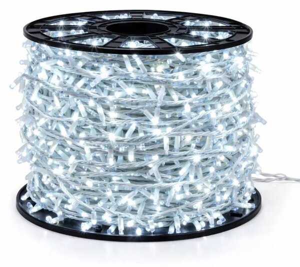 DECOLED Easy Fix LED světelný řetěz, 100 m, venkovní, ledově bílá s FLASH, 2000 diod, bílý kabel, IP67, cívka